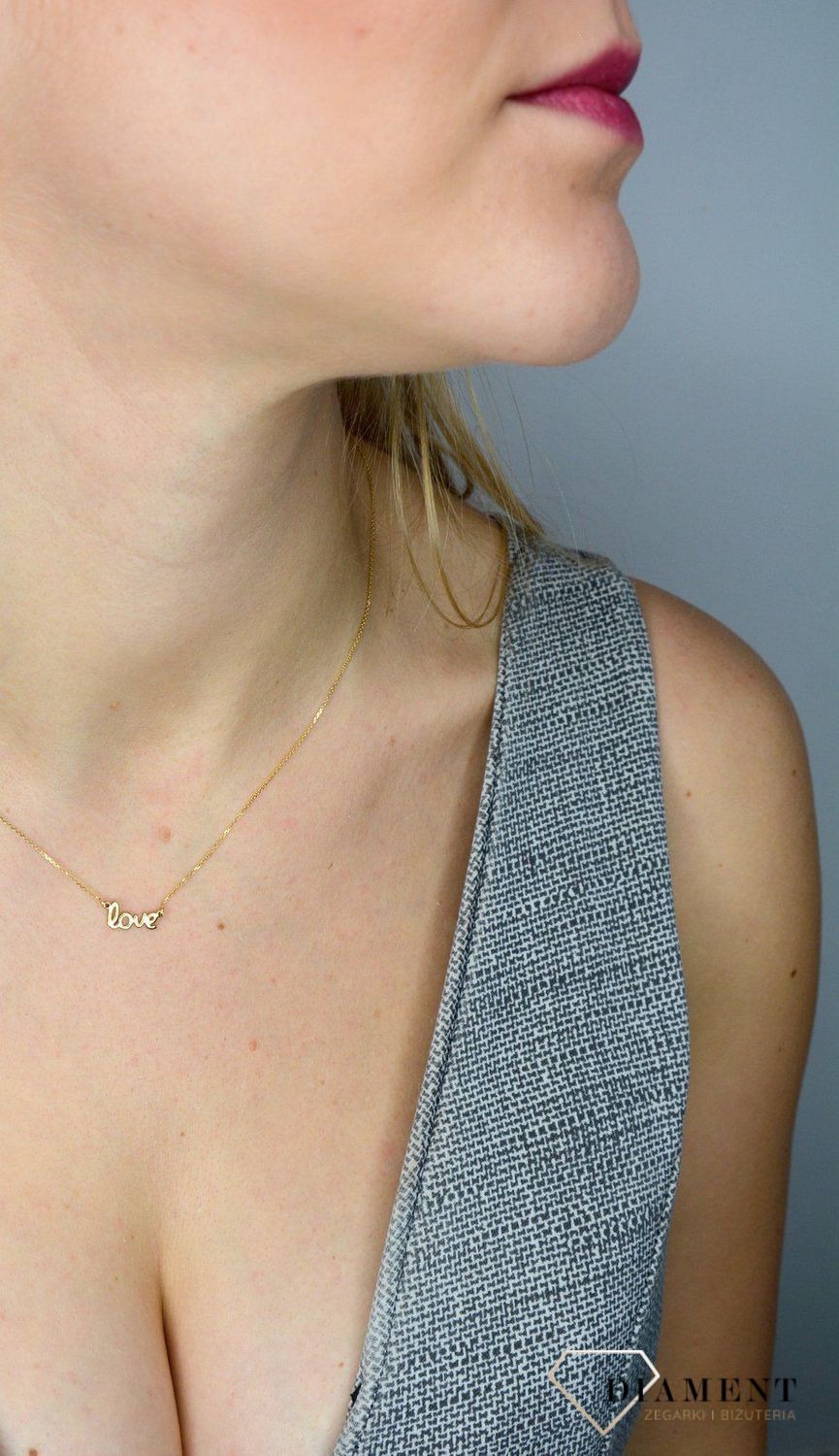 Złoty naszyjnik damski 'Napis love' celebrytka złoto 585 Au.jpg